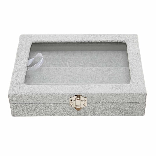 Pin Display Case Ordnet Opbevaring Gennemsigtigt Glaslåg Støvtæt Medalje Skyggeboks til Hjem Smykkebutik Grå Lille