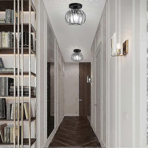 Lille LED-krystallysekrone i loftslampe, sort, 19 cm diameter, E27-fatning, Semi