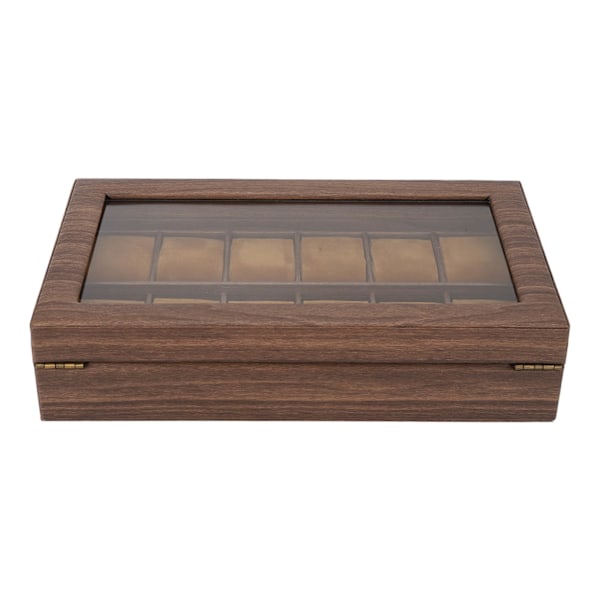 Klockbox Organizer 12 Fack Trämönstrad Lyxig Förvaringslåda Ultra Slät PU Läder Interiör