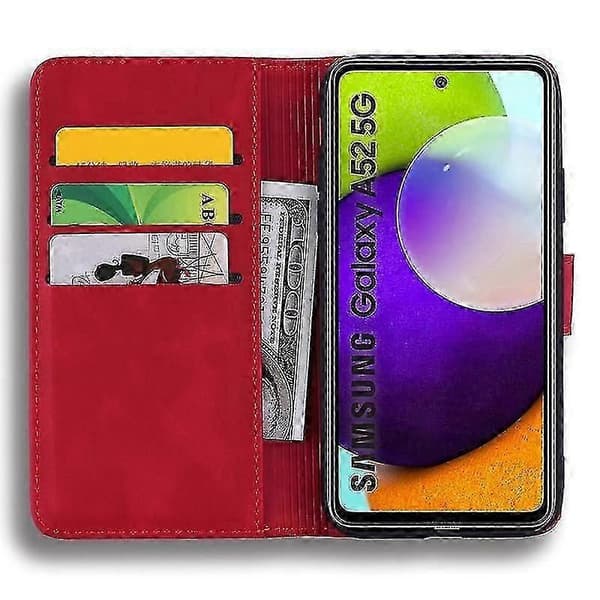 Plånboksfodral för Samsung Galaxy A52/A52S Premium PU-läder Flip Cover Mandala -XN Red