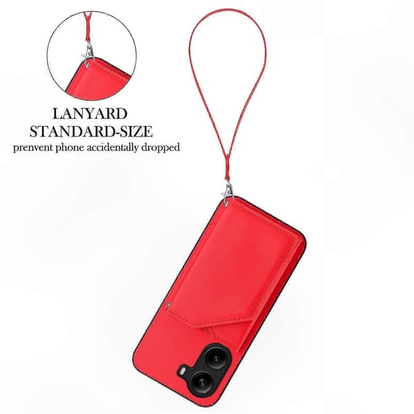 5G-telefoncover med kortholder, støtte og håndledsrem til Poco X7 Pro-kompatible modeller Red