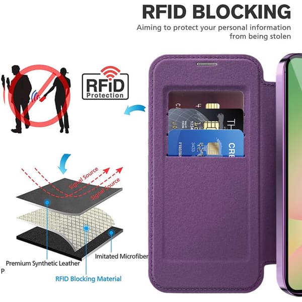 【03】Samsung Galaxy A56 5G Cover med MagSafe RFID Tyverisikring Læder Purpur