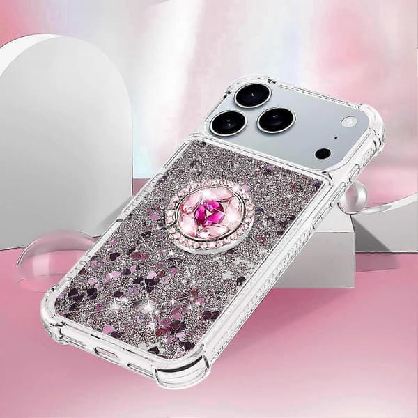 Quicksand TPU-cover med stativ til 17 Pro Max stødsikkert etui PinkGold