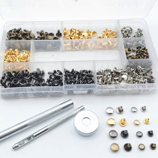 240-delars set med 6 mm/8 mm dubbelsidiga tryckknappar, inklusive tryckknappar och fästverktyg.