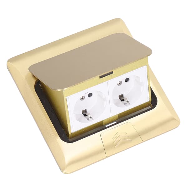 Pop Up Gulvstik EU Standard 2 Positioner Skrivebordsstik Messing Gylden 16A AC250V