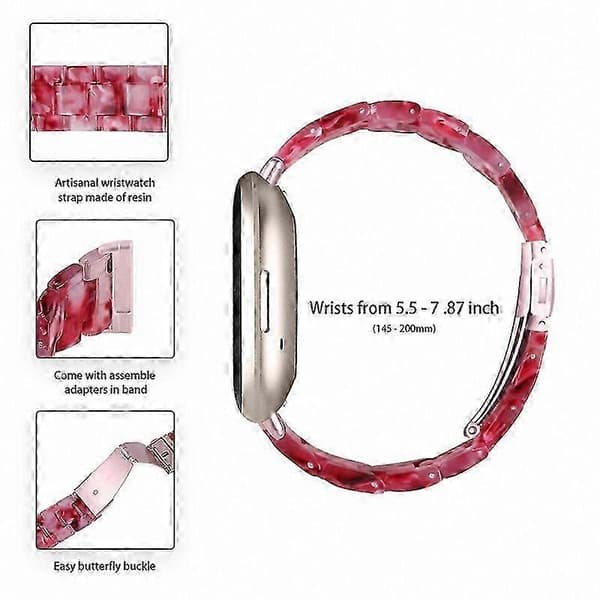 20 mm harpiksrem med spænde i rustfrit stål til Fitbit Versa 4/Sense 2 udskiftningsurrem Peach Red