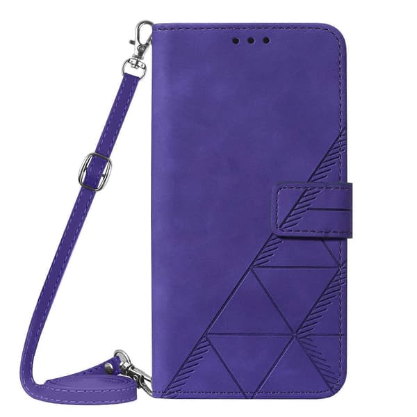 【03】Crossbody 3D-embossed Leather Flip Case, Purple Purp Purple For iPhone 15 Plus