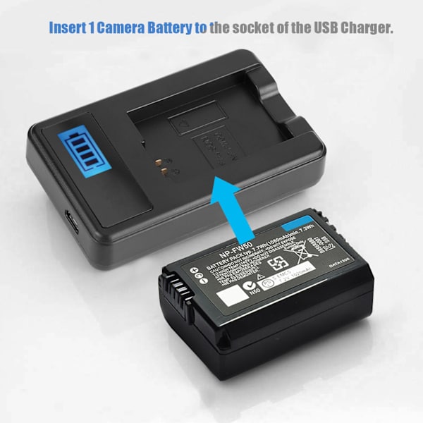 NP-FW50 Batteri LCD Enkelt Oplader til Sony Alpha A6000 A6300 A6500 A7r A7