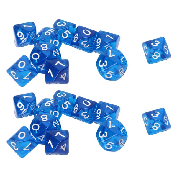 20 stk. Digitale Terninger 10-sidede Transparente Klare Tal Undervisningsterninger Sæt til Brætspil Børn Matematik Læring Blå