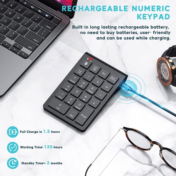 Type-C Trådløst Bluetooth 22-tasters numerisk tastatur, Mini Bluetooth-tastatur, kompatibelt med bærbare computere, stationære computere og tablets