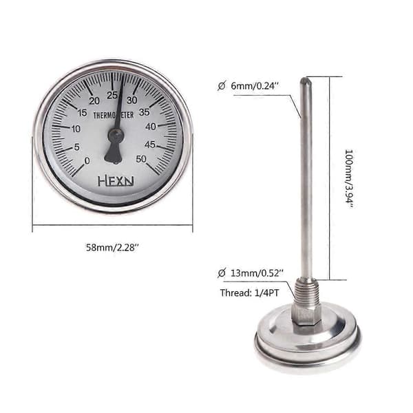 Kompakt bimetallisk termometer 50/100/150/200/300 ℃ termometer i rustfrit stål 1/4PT-forbindelse bruges til rørledninger 200 degrees