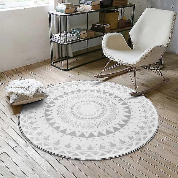 【03】60x60cm Rund Badeværelsesmåtte Skridsikker Blød Måtte til Badeværelse Soveværelse Legeværelse Stil E Style E Light grey
