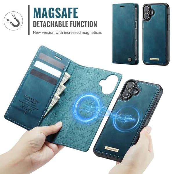 【03】iPhone 17 -nahkakotelo MagSafella ja ID-estolla, irrotettava lompakko Grön