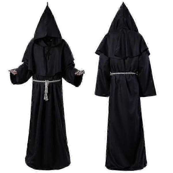 Halloween Middelalderlig Munke Kostume Kåbe Munk Troldmand Præst Cosplay Kostume Black M