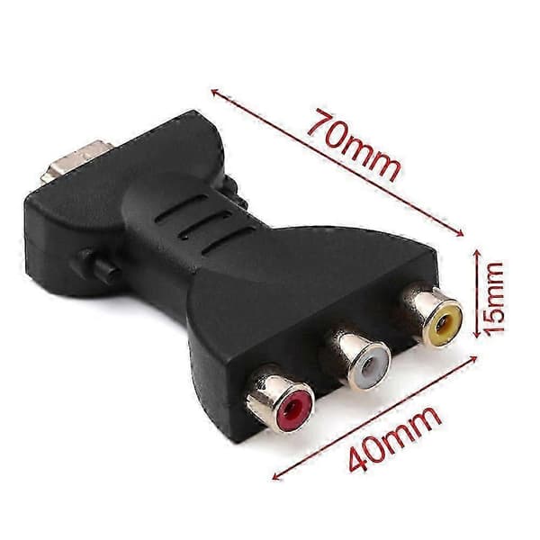 HDMI-kompatibel hane till 3 RCA hona komposit AV ljudvideoadapteromvandlare för TV -NBB Musta