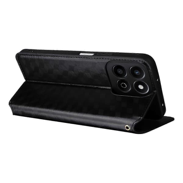 För Honor 200 Smart 5G/Play 60 Plus 5G-skal Rhombus Imprint PU-läderplånboksfodral Black