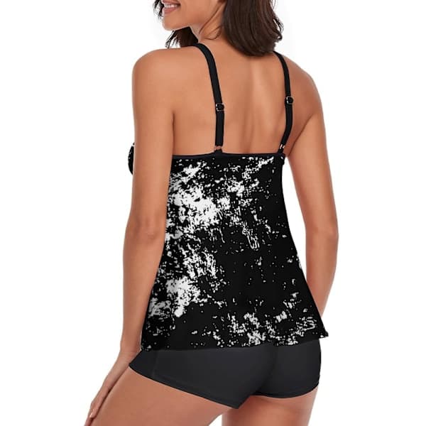 【03】Flowy Tankini Badedragt til Kvinder - Et eller To-delt Sæt med Shorts, Sort, Størrelse L