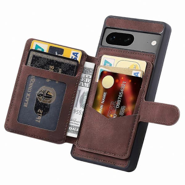Læderbelagt TPU-telefoncover med RFID-blokerende pung og støtte til model 6a Espresso Coffee