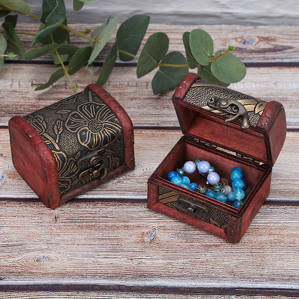 2 stk. håndlavede mini træ delikat vintage smykkebeholder holder opbevaringsboks
