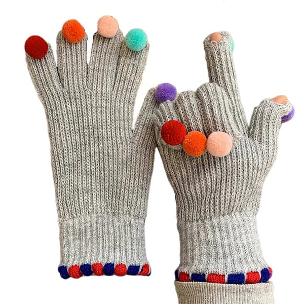 Vintage tofingrede eksponerede strikhandsker kvinder ensfarvet tykkere handske vinter varm elastisk julegave til pige grå Gray