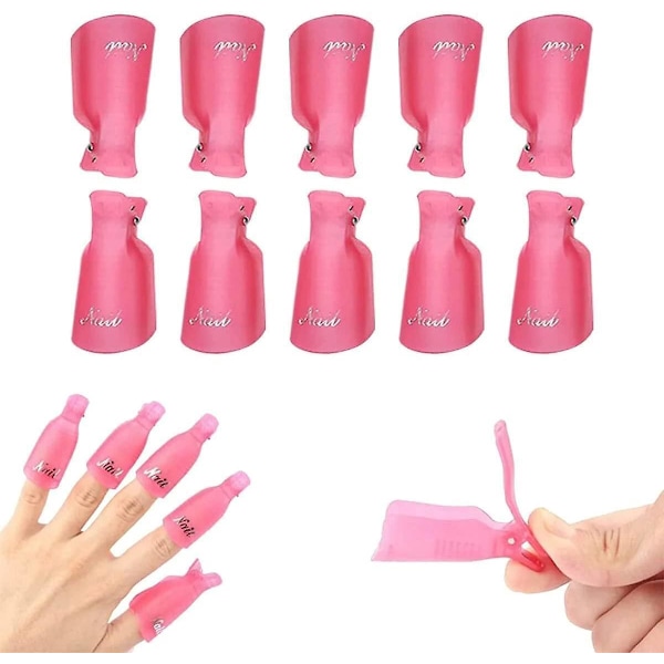 Rosa Akryl Nagelklämmor Set för UV Gel Polish Borttagning - 10 Stycken