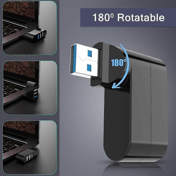 4-ports USB 3.0 Hub 180 graders drejelig USB-splitter med 3 USB-porte 1 USB C strømdata P -XN