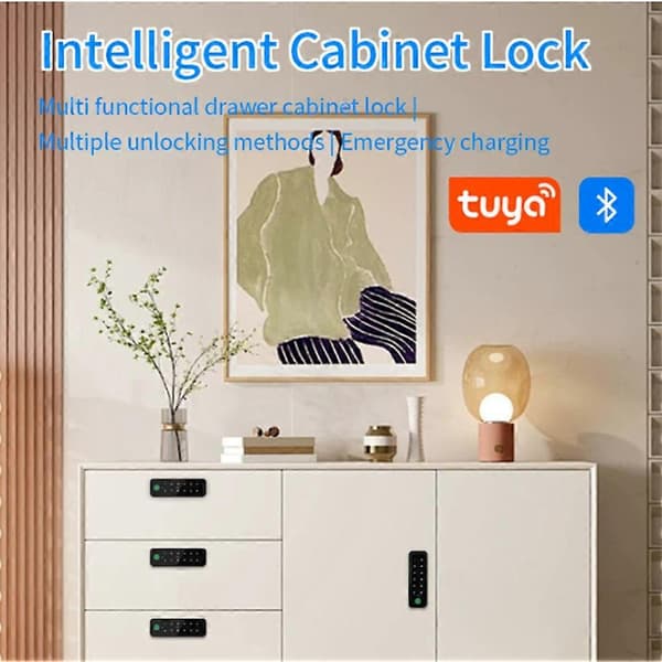 Tuya Bluetooth Smart Træskab Fingeraftryk Elektronisk Lås App Fjernbetjening til Møbelskuffe Skab ES285 B Black B