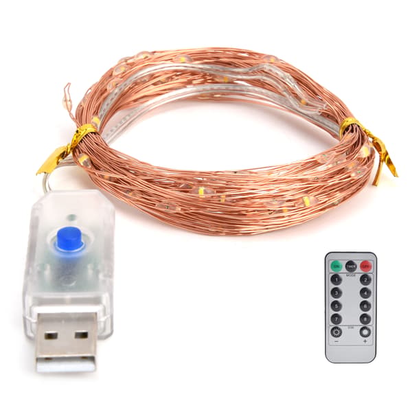 LED-nauhavalot kaukosäätimellä, 8 tilaa, USB-virta, 33 jalkaa/100 LED kuparilanka
