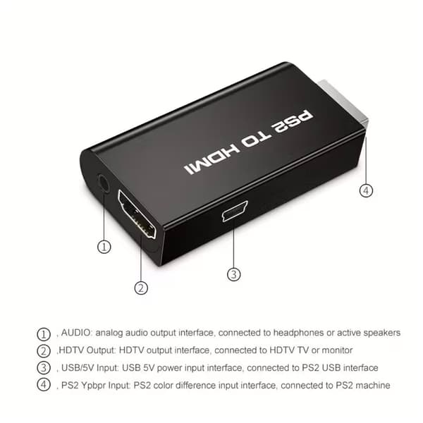 PS2 til HDTV-konverter til videoforbindelse, High-Definition-interface til spillekonsol lyd- og videoadapter