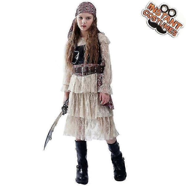 Flickor Spets Piratkjol för Halloween Långärmad Rollspelsklänning Temafest Scenframträdande Kostym EE465 S