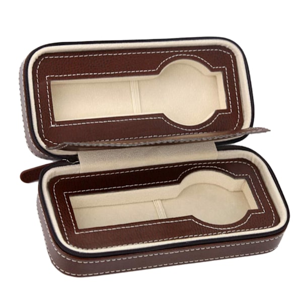 Klockbox Portabel Dragkedja Design Enkel Trendig Klockförvaring Organiserare Klockfodral Brun 2 Fack