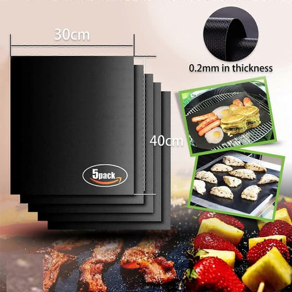 BBQ Grillmåtte 5 stk 40x33 cm Non-stick varmebestandig grillmåtte let at rengøre genanvendelig grillmåtte