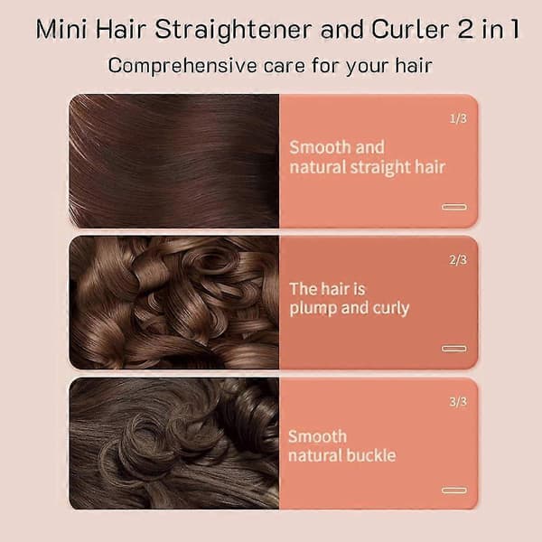 2-i-1 Multi Styling Hårplattång Locktång Mini Resehår Crimper Plattång Bärbart Hårstylingverktyg för Kvinnor Pink