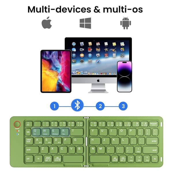 Mini hopfällbart Bluetooth-tangentbord - Bärbart trådlöst tangentbord i full storlek, hopfällbara resetangentbord (grön)