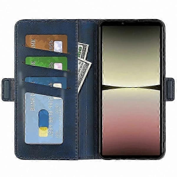 Läderfodral med stativfunktion och vadstruktur för Xperia 10 V plånboksfodral Blue