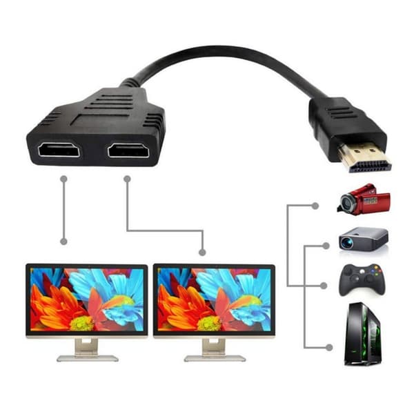 2 stk HDMI splitter adapter, HDMI 1-til-2 splitter