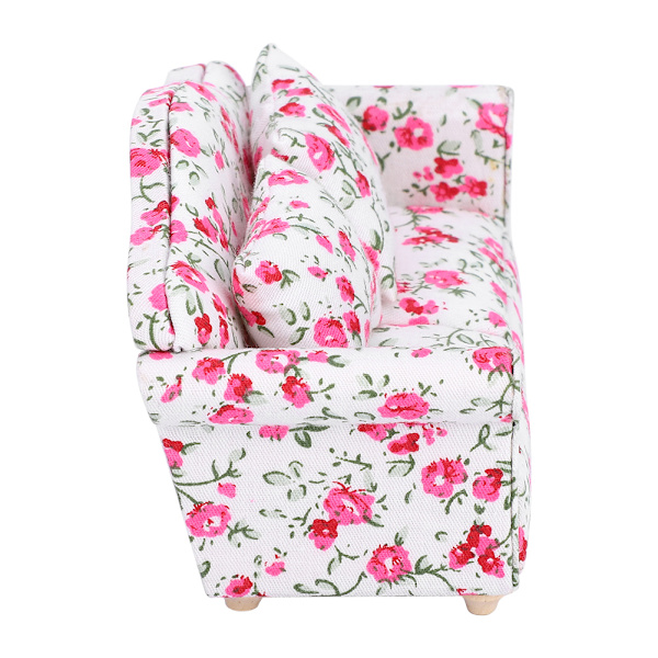 Dockhus Tillbehör Blommönster Mini Möbler Dubbelsoffa för 1/12 Skala Docka (#2)