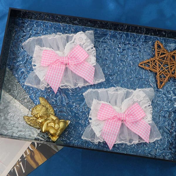 Hvide Lolitas-stil Balletærmer Åndbart Blondemateriale Justerbare Bindebånd Retro Håndledsaccessories Rosa Sløjfe pink bow