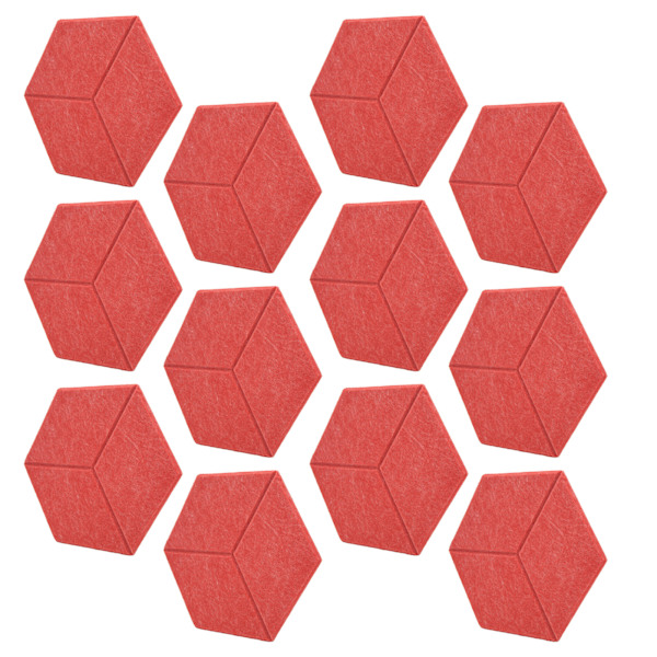 12 st Ljudabsorberande Kilformade Hexagoner Fasade Kanter Akustiska Dämpningspaneler för Inspelningsstudio Röd