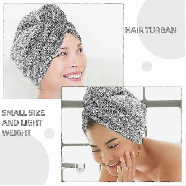 2-pack Mjuk Korallfleece Hårtorkningsmössa Absorberande Badhandduksinpackning för Hårvård -Z Harmaa 65,00X25,00X1,50CM
