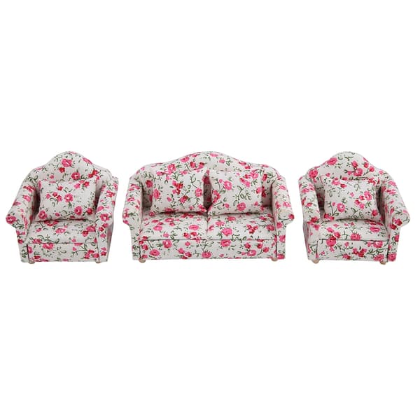 1/12 Skala Dukkehus Tilbehør Blomstermønster Mini Møbler Sofasæt Med Ryghynder (#2)