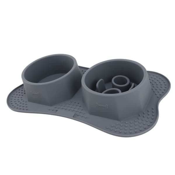 Silikone Dobbelte Kæledyrsskåle Kæledyrsfoder Vandskåle Dobbelte Kæledyrsfoderskåle med Spildsikker Måtte til Hunde Katte S 37,5x20,5cm