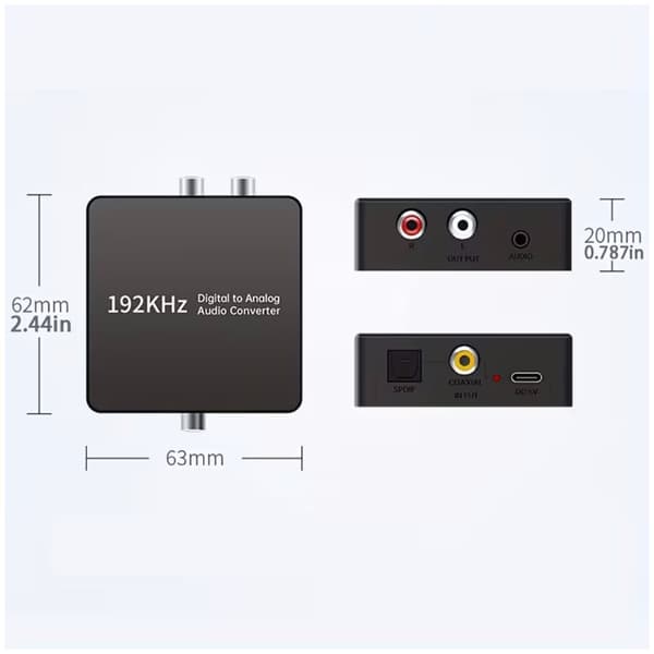 Koaksialkonverter til digital til analog lyd ved 192Khz, digital til analog lydkonverter professionel SPDIF koaksial optisk til AV-interface