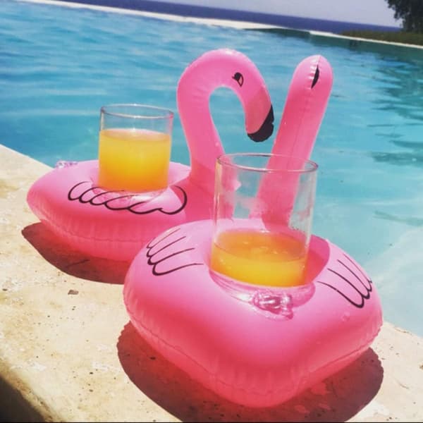 【03】Inflatable Drink Holder, 15-Pack Drink Floats Inflatable Cup Holders Flamingo Coasters for Pool Party