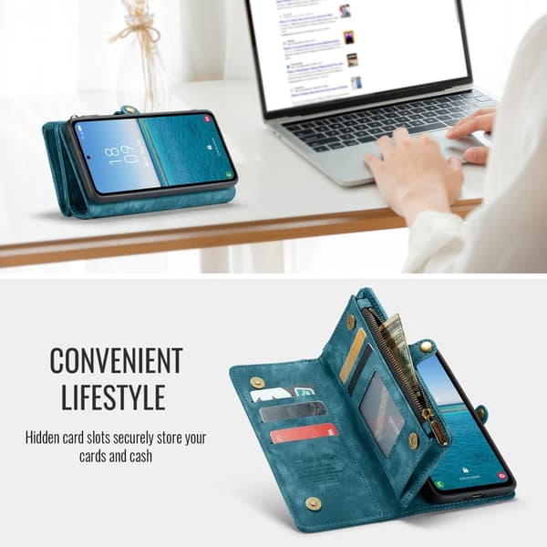【03】CaseMe Wallet Case for Samsung Galaxy S26 Faux Leather with Detachable Strap - Blue