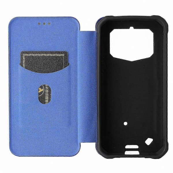 Flipfodral med kolfiberstruktur och kortplats för robusta smartphones Blue