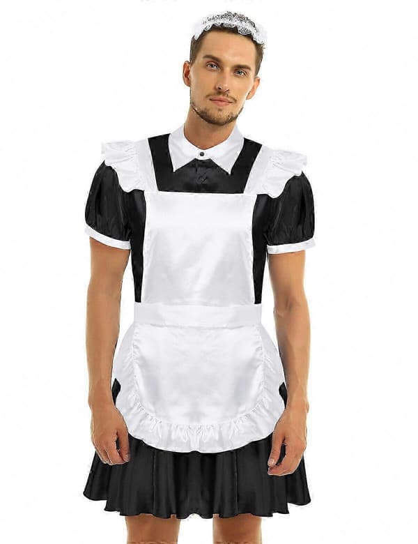 Herr Fransk Städerska Förkläde Klänning Halloween Kostym Rollspelsoutfit #2 Pink M