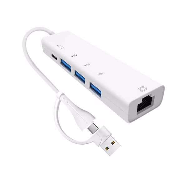 USB2.0 og Type-C til Ethernet-adapter, 7-i-1 Multi-Port Hub med PD60W/Gigabit RJ45/USB*3 og Type-C-porte
