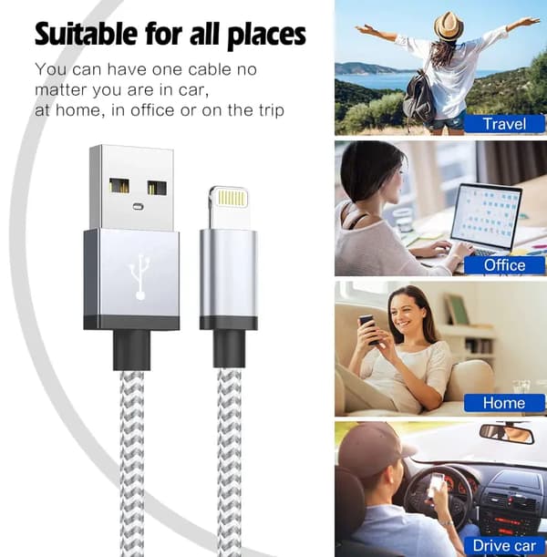 【03】2-pack Ultra Lång Snabb Laddnings USB-kabel för iPhone 14 8 7 Plus 13 12 11 Pro Max XS XR 3A USB Laddningskabel Dataflätad Kabel 2ST 2PCS 2PCS 3m