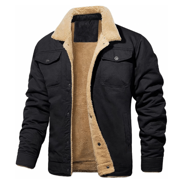 【03】Tykk Vinter Fleeceforet Cargo Jakke med Krave til Mænd, sort sort black M